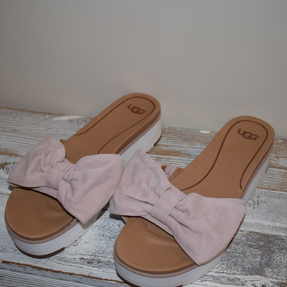 UGG  Suede Joan Platform Printed Slides size 10 NEW